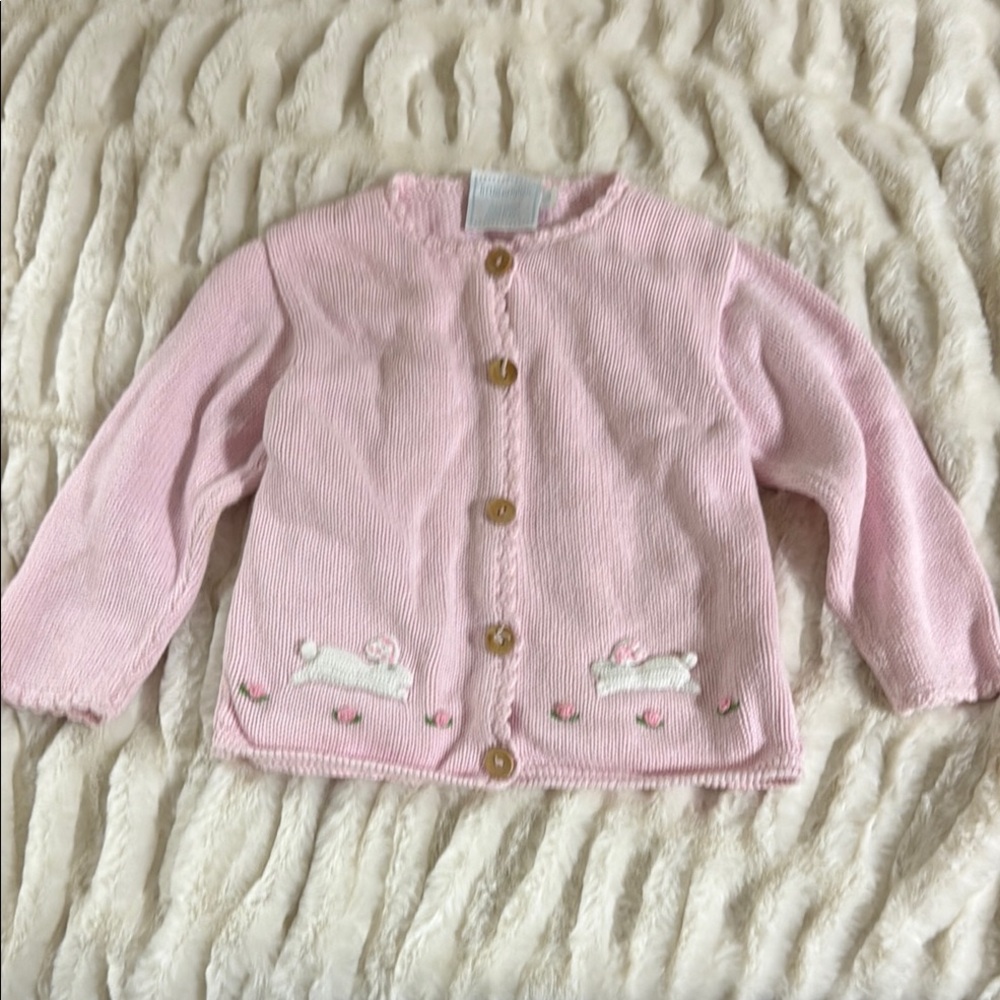 Little English Pink Baby Knit Cardigan with Bunny Appliques